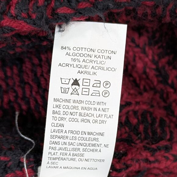 Lucky Brand Open Wear Red Black Checkered Boucle Cardigan Sweater Size M - Picture 15 of 16